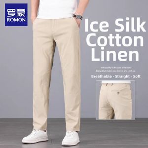 ROMON | Summer Thin Ice Silk Linen Loose Straight Trousers