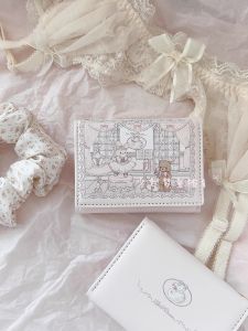 Cute Thrice-Folded Short Wallet Design with Multiple Card Slots Magnetic Clasp Sweet Rabbit Bear Love God Theme by Original Store