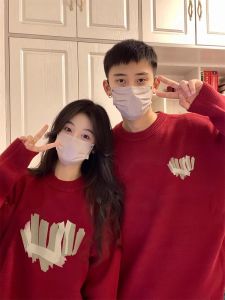 Red Couple Sweaters Autumn Winter Thickened Christmas Snake Year Clothes Lazy Style Knitted Long Sleeve round Neck Sweaters