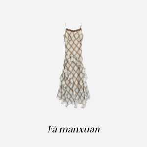 FAMANXUAN | French Retro Lace Rhombus Irregular New Autumn Dress
