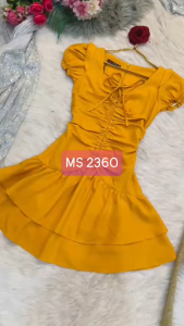 Mydu shop | MS 2360 – Đầm bèo lai rút dây nơ cổ tay phồng 2 tầng phong cách đáng yêu