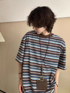OUMULONG | Summer Coffee Stripe Boxy T-shirt