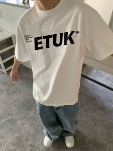 Summer American Letter Print round Neck Short Sleeve Mens Loose Heavyweight Pure Cotton T-Shirt Fashionable Youth Casual Wear