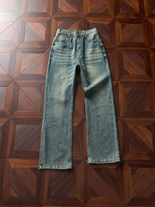 ZHUOCAN | Quần Jeans Nam Mùa Hè Thiết Kế Mỹ Rửa Phai Có Nếp May Rhinstone Dáng Thẳng Ôm Gọn Mỏng