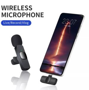 K8 Wireless Lavalier Lapel Clip Microphone For Type C/ Lightning For Live Streaming Online Teaching and Recording