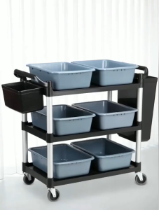Multifunctional Kitchen Utility Trolley Cart 3 Layer Heavy Duty Food Service Trolley with Wheels Hotel Restaurant Storage Organizer Mobile Push Tray Cart