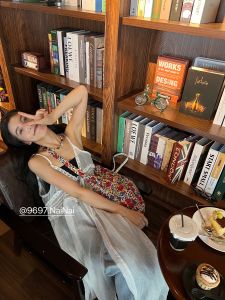 Korean Style V-Neck Summer INS French Style Semi-Transparent Overlap Dress Women Thin Quality Strap Fairy Skirt Long A-Line Gown