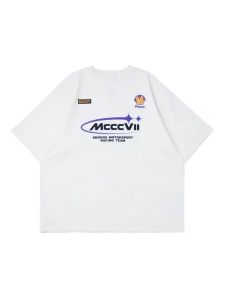 เสื้อยืดแขนสั้นผ้าฝ้ายแท้พิมพ์ลายรถเรือแข่งสไตล์ย้อนยุคสไตล์อเมริกัน ทรงหลวม สำหรับผู้ชายและผู้หญิง แฟชั่นฤดูร้อน