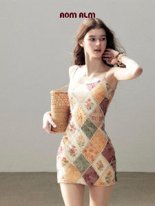 SHAOYEYAN | French Style Plaid Floral Strap Mini Dress