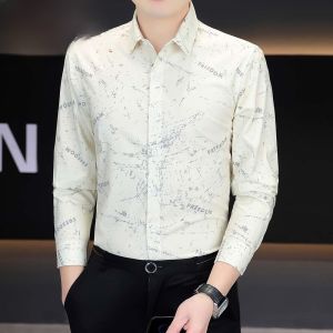 HENGYUANXIANG | Hengyuanxiang Mens Long Sleeve Shirt Slim Fit Thin Design Sensation Print Spring Summer New Style Fashionable City Casual Shirt