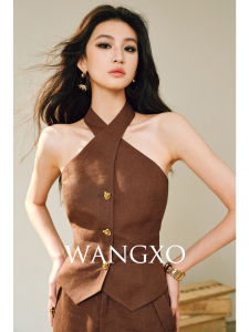 WANGXO | Áo Linen Toàn Phần Cổ Chéo Khóa Kim Loại Mở Rộng