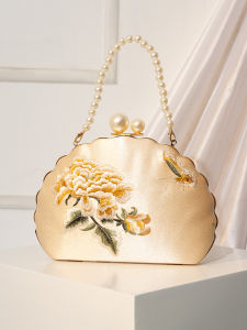 กระเป๋าถือผ้าไหมปักลายสไตล์จีน กระเป๋าถือสำหรับงานเลี้ยง กระเป๋าถือแบบมีซิป กระเป๋าถือแบบมีสายสะพายไหล่ กระเป๋าถือแบบมีสายคาดไหล่