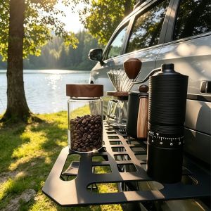 Portable Car Camping Coffee Set Manual Hand Coffee Grinder with Airtight Glass Bean Jar for RV Van Outdoor Travel Picnic Hiking