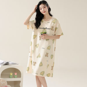 Miiow | Pure Cotton Summer Thin Cat Person Sleepwear Ladies Loose Cartoon Home Clothes Outerwear Cute Dress Nightgown Youth Fashion