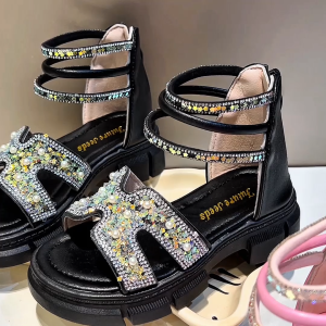 Height increasing sole sandals for kids girls high top zipper sandals for kids girl size 25-36