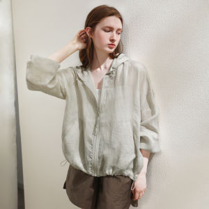 Miccbeirn | Pure Lusha Short Jacket Gold Spray Cool Sensation Drapey Commute Style Womens Loose Fit Long Sleeve Zipper Pure Color Top