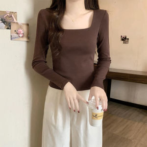 QIAOCHENXIAN | Womens Plus Size Long Sleeve T-Shirt with Square Neckline