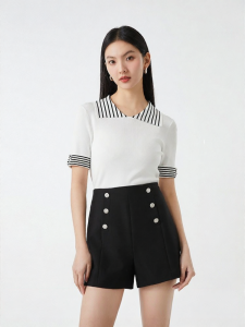Vero Moda | French Style Striped Fitted Knit Short Sleeve Summer Top
