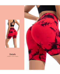 Seamless peach yoga pants for women tie-dyed printed high-elastic sports shorts high-waisted and hip-lifting fitness pants