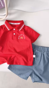 Set bộ polo Lá cờ Độc lập Việt Nam áo polo đỏ kèm quần short cho bé trai 9 tới 25kg BERNIE H0226B25Đ