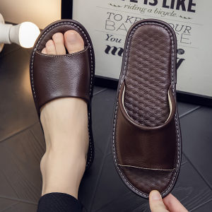 SHIPAILUO | High-End Hotel American Leather Slippers Anti-Slip Soft Bottom Home Use Cowhide Summer Indoor Men Women Floor All Seasons