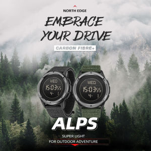 NORTH EDGE ALPS Mens Digital Carbon fiber Watch Shock Militray Sports Super Light Outdoor Compass Waterproof 50M Wristwatches