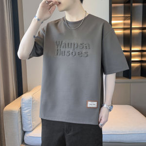 Summer Ice Silk Loose Fit Short Sleeve Mens T-Shirt Casual Trendy round Neck Youth Fashion Print Polyester Spandex Blend