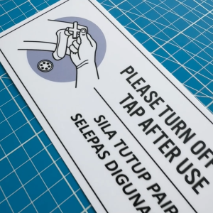 Please Turn Off Tap After Use. Tutup Paip Air Selepas Guna. Sticker Sign Signage. Bazir Tutup Waste Water Close Sink.