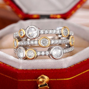 Huitan Vintage Hai Tông Màu Nhẫn Nữ Sang Trọng Đính Đá Cubic Zirconia Cưới Ban Nhạc Cho Tiệc Kỷ Niệm Hàng Ngày Trang Sức Nữ