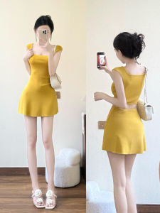 SUHUIQIAN | Yellow Sleeveless Fitted Mini Dress