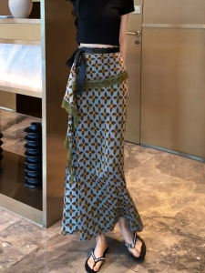 MANMI | Design Unique Retro Print High Waist Slim Aesthetic Skirt Long