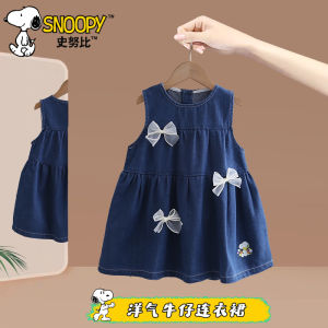 New Summer Sleeveless Denim Dress with Bow Girls