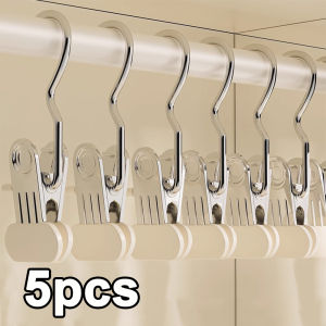 5pcs Stainless Steel Clothespins Laundry Clothes Pegs with Hook Pants Hanger Portable Hanging Clothes Clips Closet Clothes Organizer Hanger