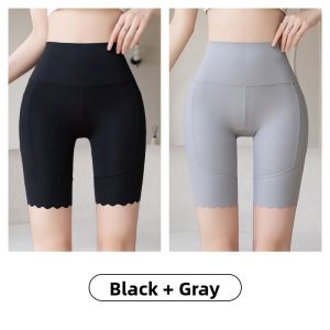MiiOW | Cat Woman Summer Ice Silk Five-Quarter Double Pocket Safety Sharkskin Pants Womens Outerwear High Waist Tummy Control Briefs