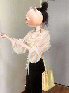 Elegant Lace Bell Sleeve Shirt Korean Style Commute Fashion Short Length Pure Color Korean Version Unique Personality Shirt