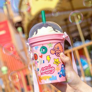 TEMI Electric Bubble Machine Cartoon Milk Tea Cup Bubble Machine Lighting Music Automatic Bubble Blowing Toy Bubble Machine