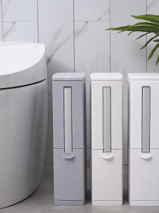 【COD+Stock】press top narrow plastic trash can set with toilet brush bathroom waste bin plastic
