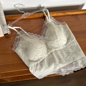 Miiow | Cat Lady Lace Backless Strap Vest Women Summer 2025 New One-Piece Fixed Cup Bra Prevent Exposure Pure Color Nylon Fabric