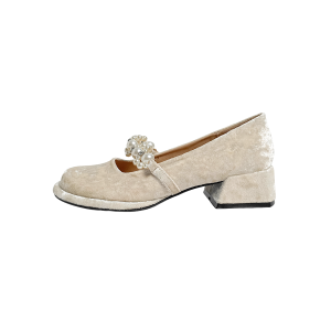 Elegant French Design Qipao Matching Mary Janes Shoes Suede Light-color High Heel Shoe