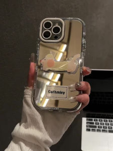 Cute Mirror Surface iPhone Case for Apple 17 pro Max 16 14 13 Mini 12 XS Max 11 pro 15 plus 17 Air XR Yellow Dog Protective Cover
