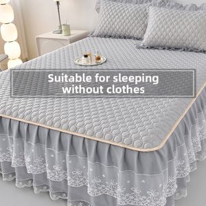 Princess Style Ice Silk Latex Mattress Cooler Washable Bed Skirt Set
