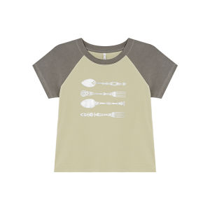 American Color-block Letter Print Short Sleeve Slim Fit T-shirt