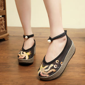 Net Shoes Retro Chinese Style Embroidered Cloth Shoes Antique Round Toe Cheongsam Shoes Versatile Womens Shoes