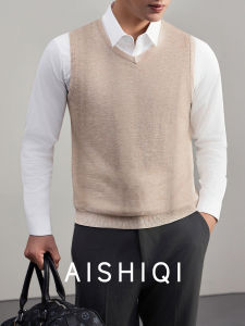 Mens V-Neck Knit Vest Sleeveless Low-Collar Base Layer Shirt Fashion Urban Style Polyester Fiber Youth Casual Business Casual