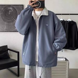 American Style Loose Fit Thin Baseball Jacket for Men Casual Flip Collar Two Way Wear Spring Autumn Fashion Outerwear