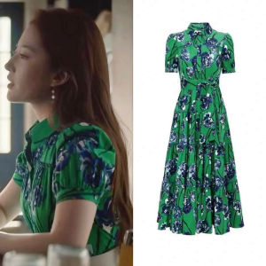 ชุดเดรสยาวทรงเอเอวสูงลายดอกกุหลาบสไตล์ฝรั่งเศสย้อนยุค DVF สำหรับผู้หญิงวัย 18-39 ปี ฤดูใบไม้ผลิและฤดูร้อน