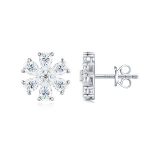 JIUZUAN 2pcs Pear Cut 3x5mm Cluster Moissanite Stud Earrings S925 Silver 18K Gold Plated Flower Shape Elegant Stud Earrings