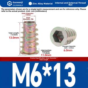 GUWANJI | Zinc Alloy Woodworking Nut With Internal and External Thread Sunk Head Hexagon Furniture Insert Trapezoidal M4-M10
