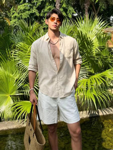 OUMULONG | Mens Lightweight Breathable Sun Protection Linen Shirt