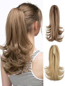 ผมปลอมสีทองสำหรับผู้หญิง หางม้าสูง ทรงผมกระตุ้นการเติบโตของเส้นผมแบบมีชั้น คลิปผมที่จับได้ เหมาะกับวัยรุ่น